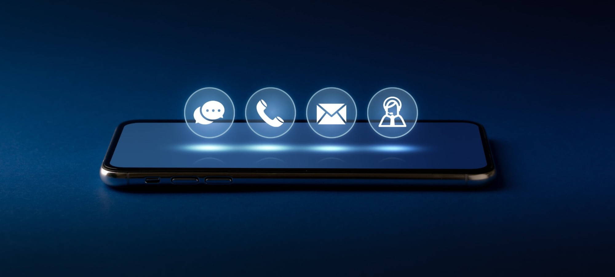 mobile phone with social icons on blue background